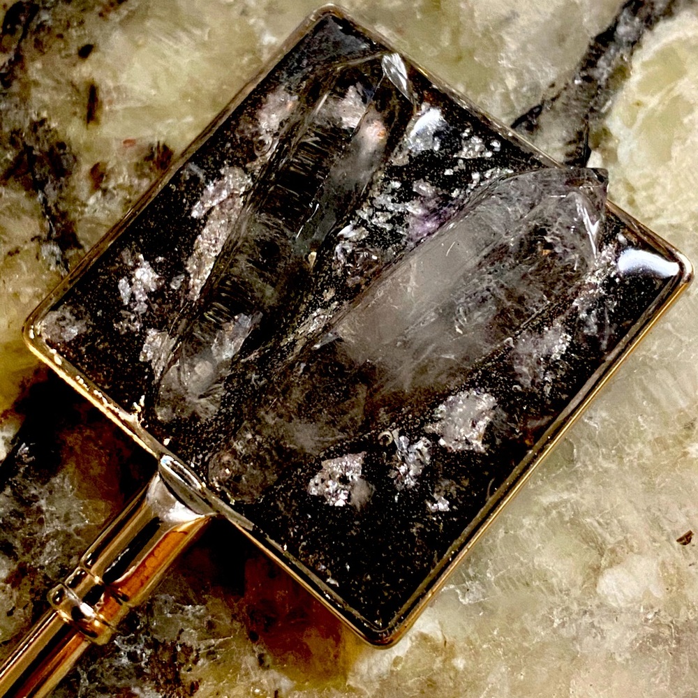 Purse hook | Clear Quartz Points & Silver Flake